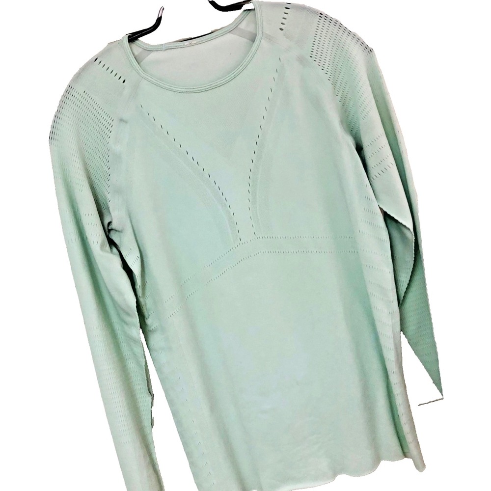 Lululemon Light Speed Top Womens S Long Sleeve Perforated Mint Green Activewear
